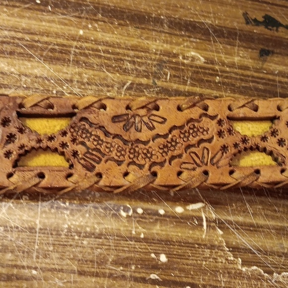 Vintage leather belt wooden buckle made in Mexico main image 5